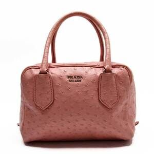 Prada handbag pink silver ostrich leather classic